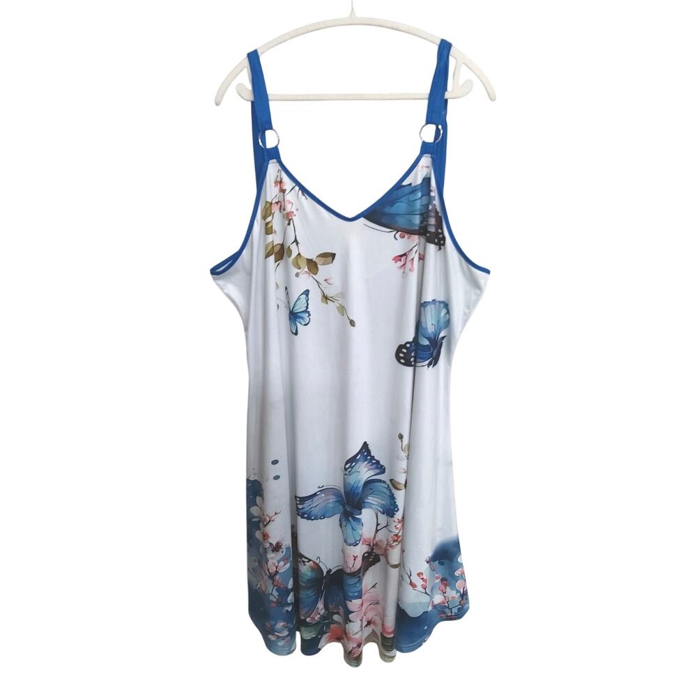 Y2K Butterfly Fairycore floral cami slip dress sz XL white blue whimsical flowy
